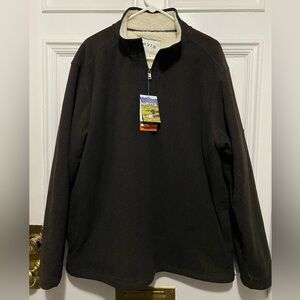Orvis Sweater Mens XXL Brown Quarter Zip Sherpa Lined Mock Neck Pullover New